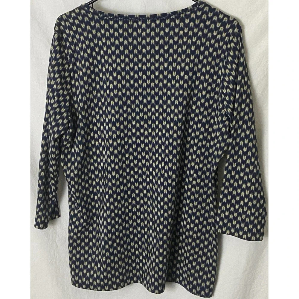 LL Bean Womens Supima Cotten Tee Shirt Top Sz L Navy 3/4 Sleeve Jewelneck - Picture 2 of 4